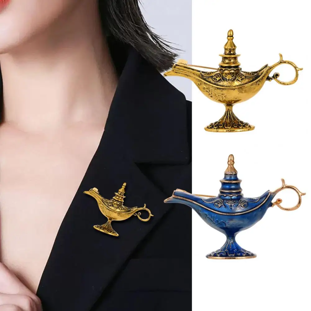 Unisex Brooch Retro Exotic Style Arabian God Lamp Glazed Enamel Anti-slip Shoulder Bag Collar Pin Hat Clothes Pin Jewelry