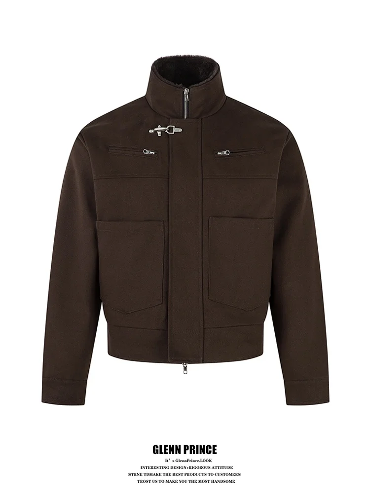 

GPstudio New Winter Retro M Jaet Cotton ort Loose Sle Aircrt Bule Youth Warm Long Sve Zipper Closure Color