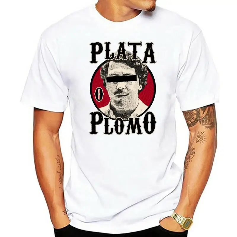 Plata O Plomo T-shirt Men Hip Hop Tshirt Pablo Escobar Black T Shirts Colombian Drug Lord Funky Tees Oversized Streetwear Tops