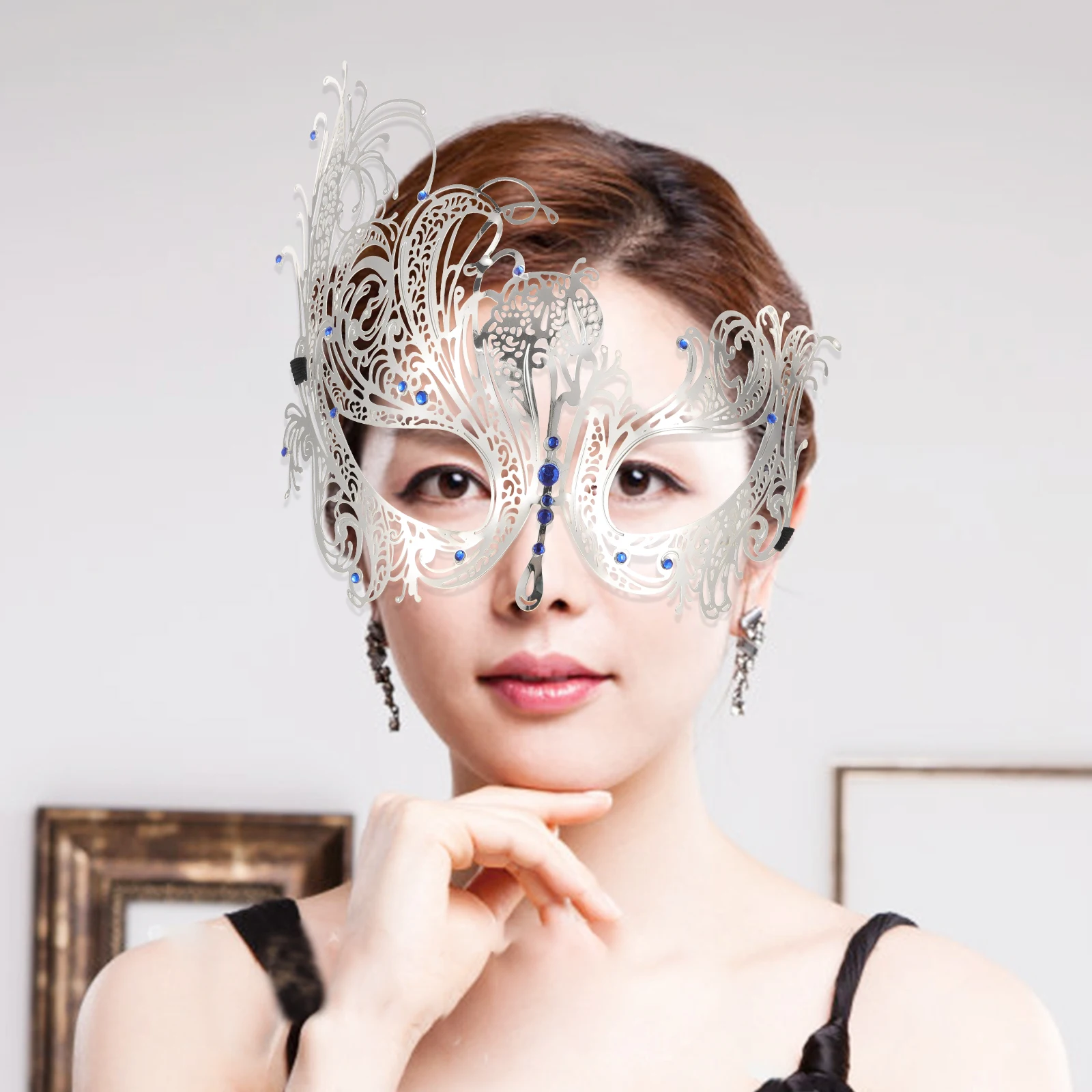 

Half Face Mask Masquerade Metal Masks for Women Girls Halloween Costume Party Decorations