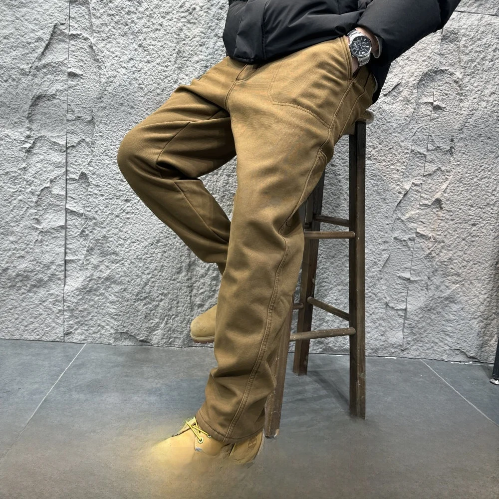 Men's Cotton Workwear Casual Pants Heavy Duty Quality Elastic Washed Fleece Lined Warm Gold Mining Utility Loose Fit Straight...