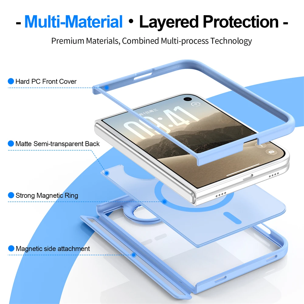 Luxury Matte Magnetic Charge Phone Case For iPhone Duo For Magsafe Skin Feel Translucent Shockproof Fold Cover Funda