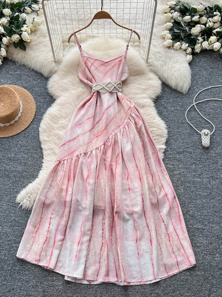 Faionable Holiday Dr Damen-Maxirock mit trägerlosem, asymmetrischem Druck, hohe Taille, A-Linie, Silhouette, Sommersaison, Polyester...