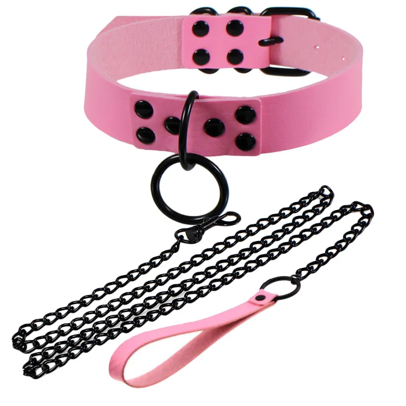 Collar erótico de cuero PU para mujer, cadena de acero con remaches, Gargantilla Sexy, estilo Punk y gótico, para sexo y Bondage, para juegos de adultos