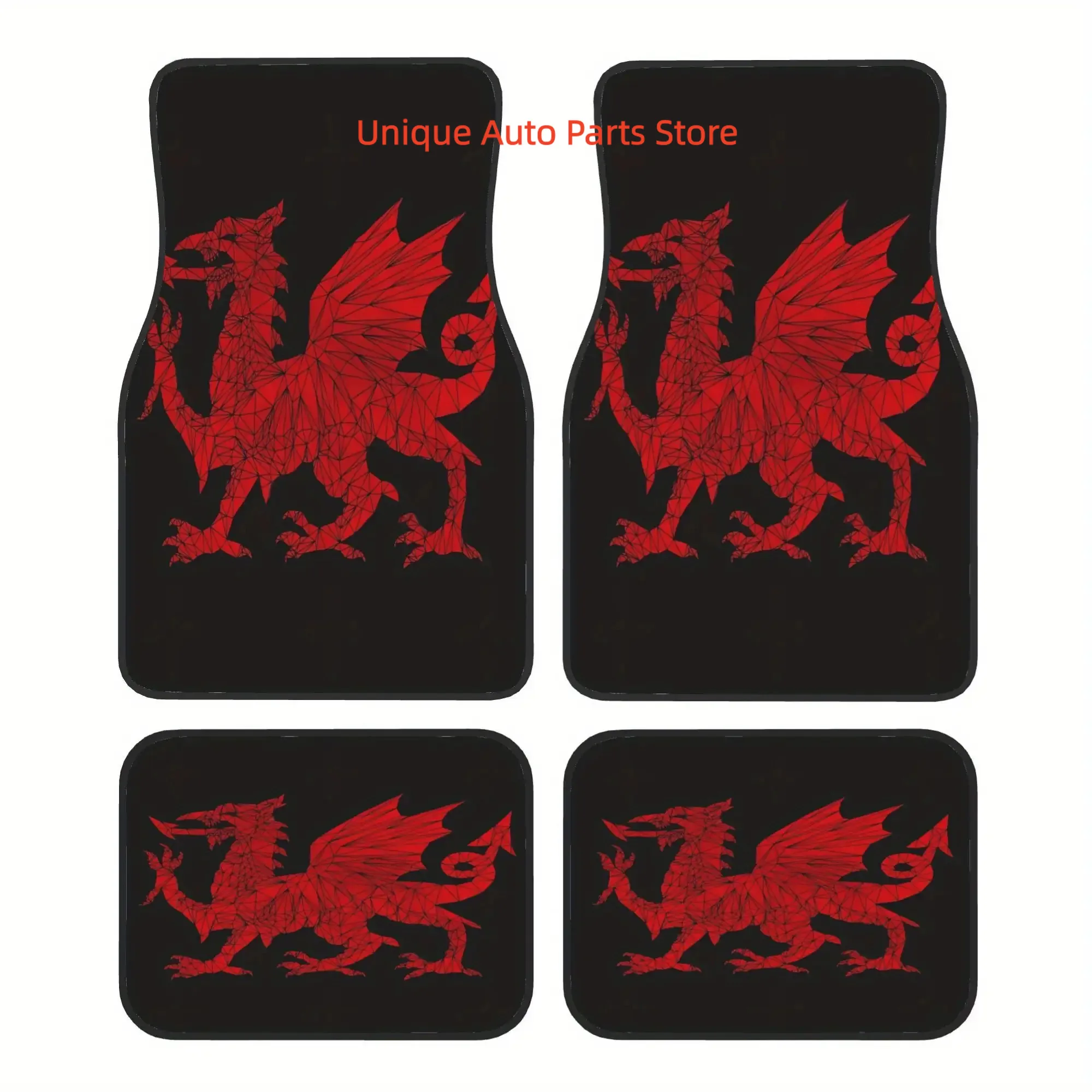 4pcs Welsh Dragon Geometric Car Floor Mats, Durable, Fit for Cars, Ideal Gift, Vehicle Interior Mats, Playful Design, Durable Ma