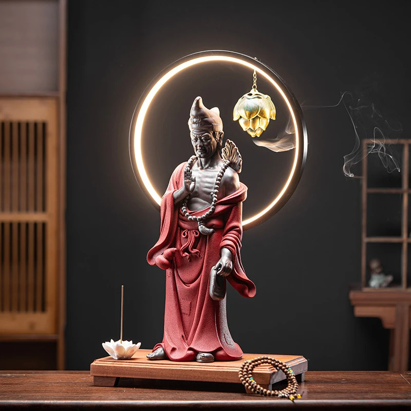 Living Buddha Ceramic Home Decoration Li Xiu Yuan Jigong Bodhisattva Statue Ornament, Dragon-Slashing Arhat For Peace And Protec