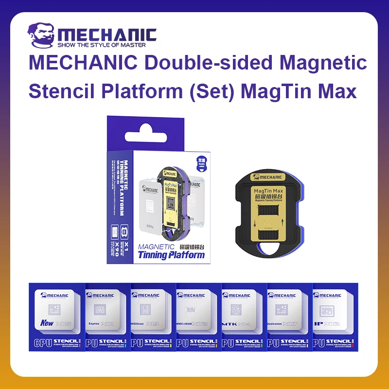 MECHANIC OFFICIAL MagTin Max Magnetic Dual-Sided Reballing Platform Set iPhone CPU Snapdragon HiSilicon Series 75PCS Stencil Set