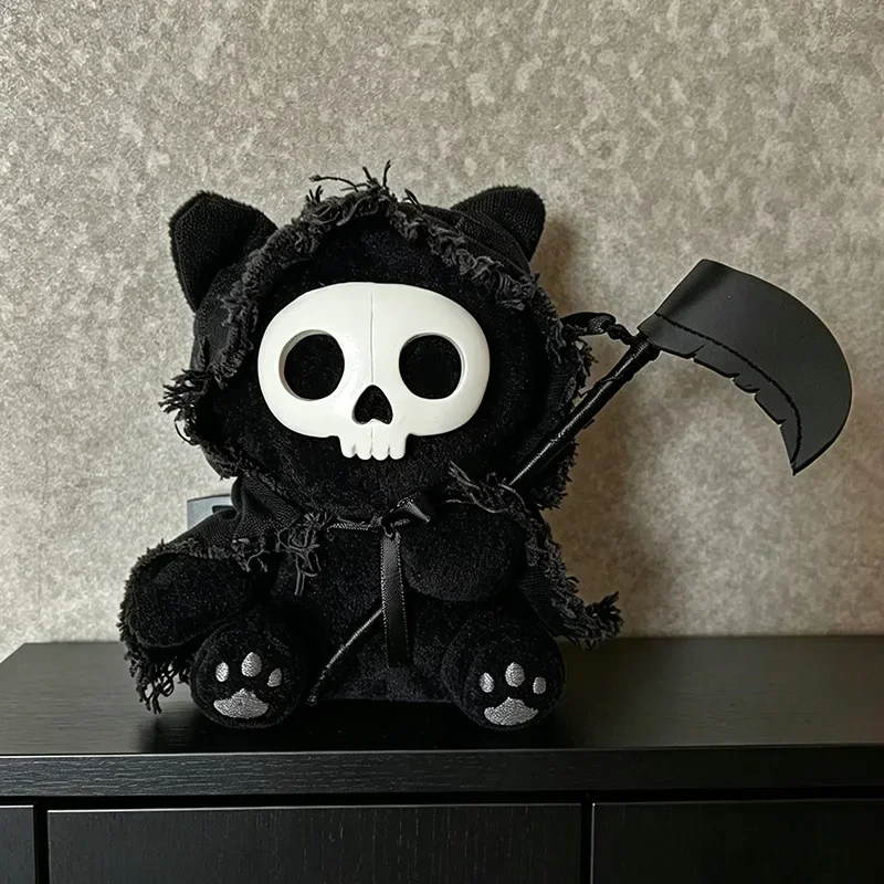 Grim Reaper Black Cat Plush Keychains Bag Charm Creative Spooky Stuffed Pendant For Backpack Purse Decor Gift Collection