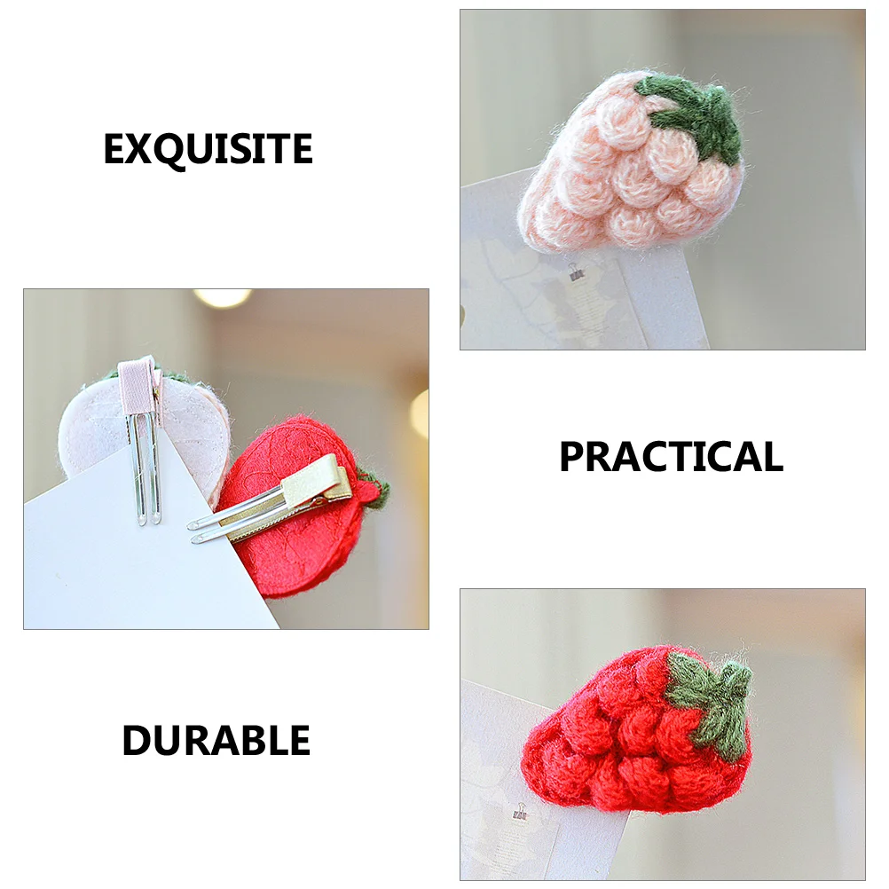 Cute Fruits Hair Pins Hand Hook Yarn Strawberry Fabric Crank Embellishments Child Knitted Clips