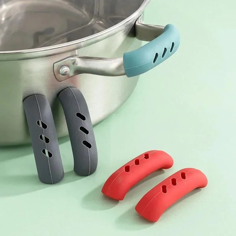 2Pc Silicone Pan Handle Cover Heat Insulation Covers Pot Ear Clip Steamer Casserole PanHandle Holder Non-slip Home Kitchen Tools