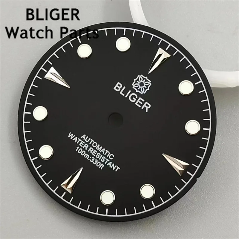 BLIGER 29mm Watch Dial Black Green Blue White Dial Green Luminous Fit NH35 NH36 ETA2824 2836 PT5000 Miyota Mingzhu DG Movement