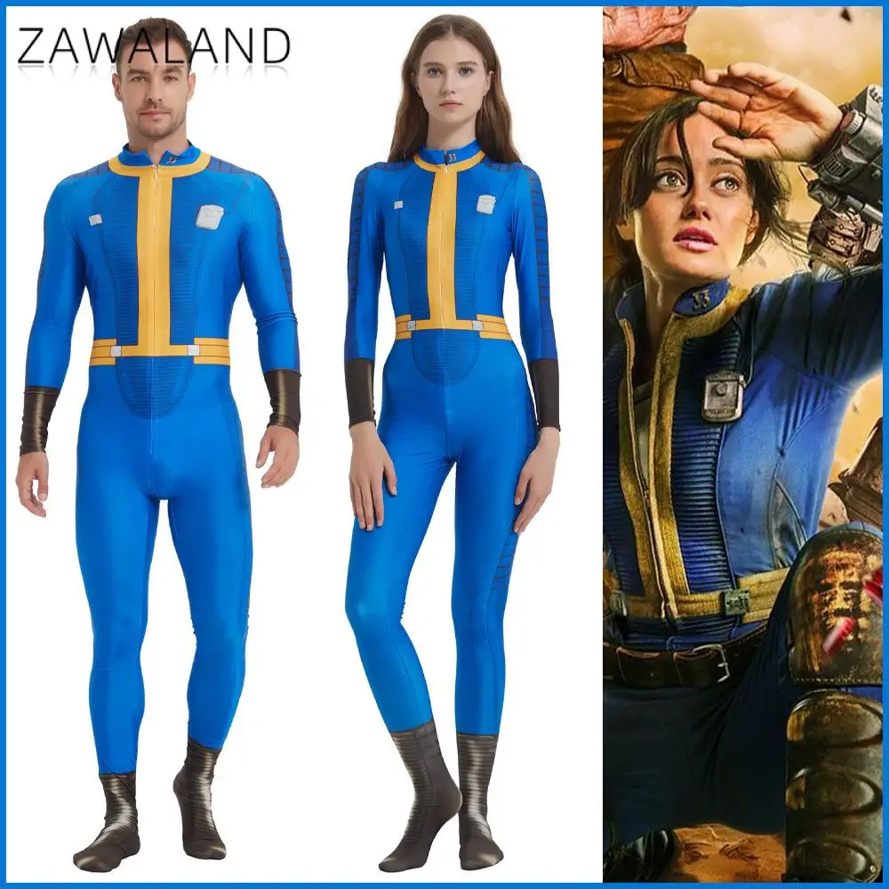

Zawaland Superhero Woman Man Cosplay Costume Halloween Party Bodysuit Couple Stage Performance Zentai Suit Printed Game Jumpsuit