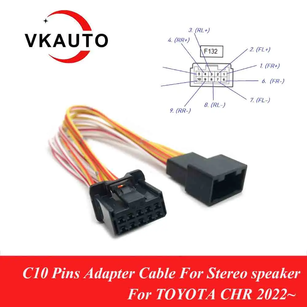 VKAUTO C10 pins For toyota CHR 2022 RAV4 Camry AVALON Prado tacoma For Toyota 2019~ head unit of speaker (male-female) connector