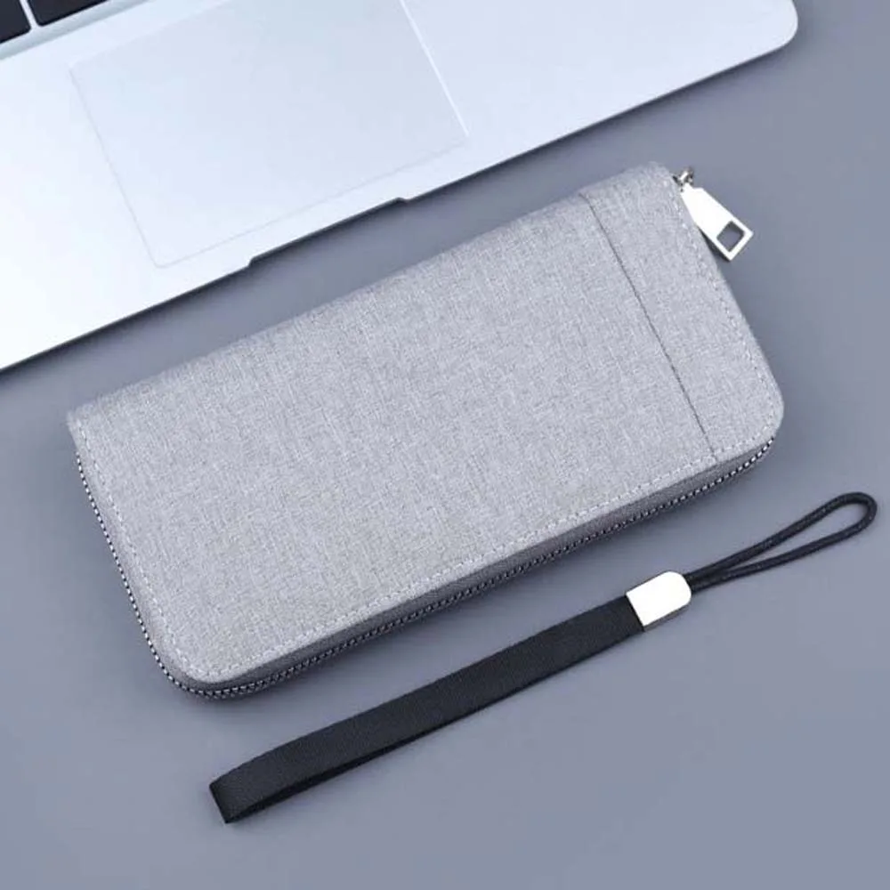 Large Capacity Canvas Men's Wallet Anti-loss Classic Denim Phone Bag Multiple Card Holder Solid Color Casual Coin Purse Work