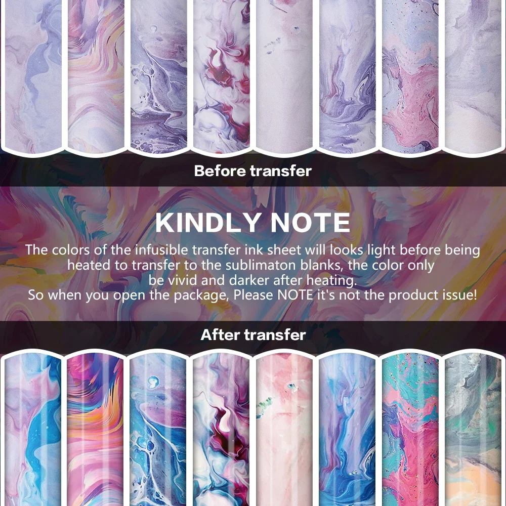 WOWOCUT 8 PCS Infusible Transfer Ink Sheets 12"X12" Watercolor Splash Heat Press Transfer Sublimation Paper for T-shirts Mugs