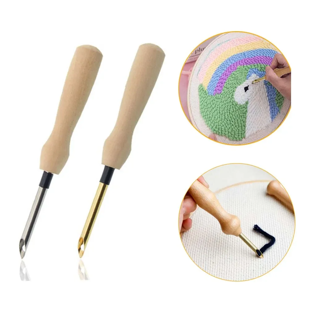 Sewing Punch Needle Knitting Embroidery Pen Wooden Handle Weaving Sewing Felting Craft Punch Threader DIY Sewing Accessories