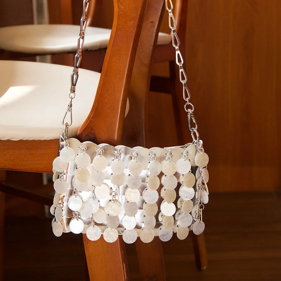 Sweet Casual Shiny Sequins Versatile Small Square Bag niche Design Personalized Chain Shoulder Messenger Bag