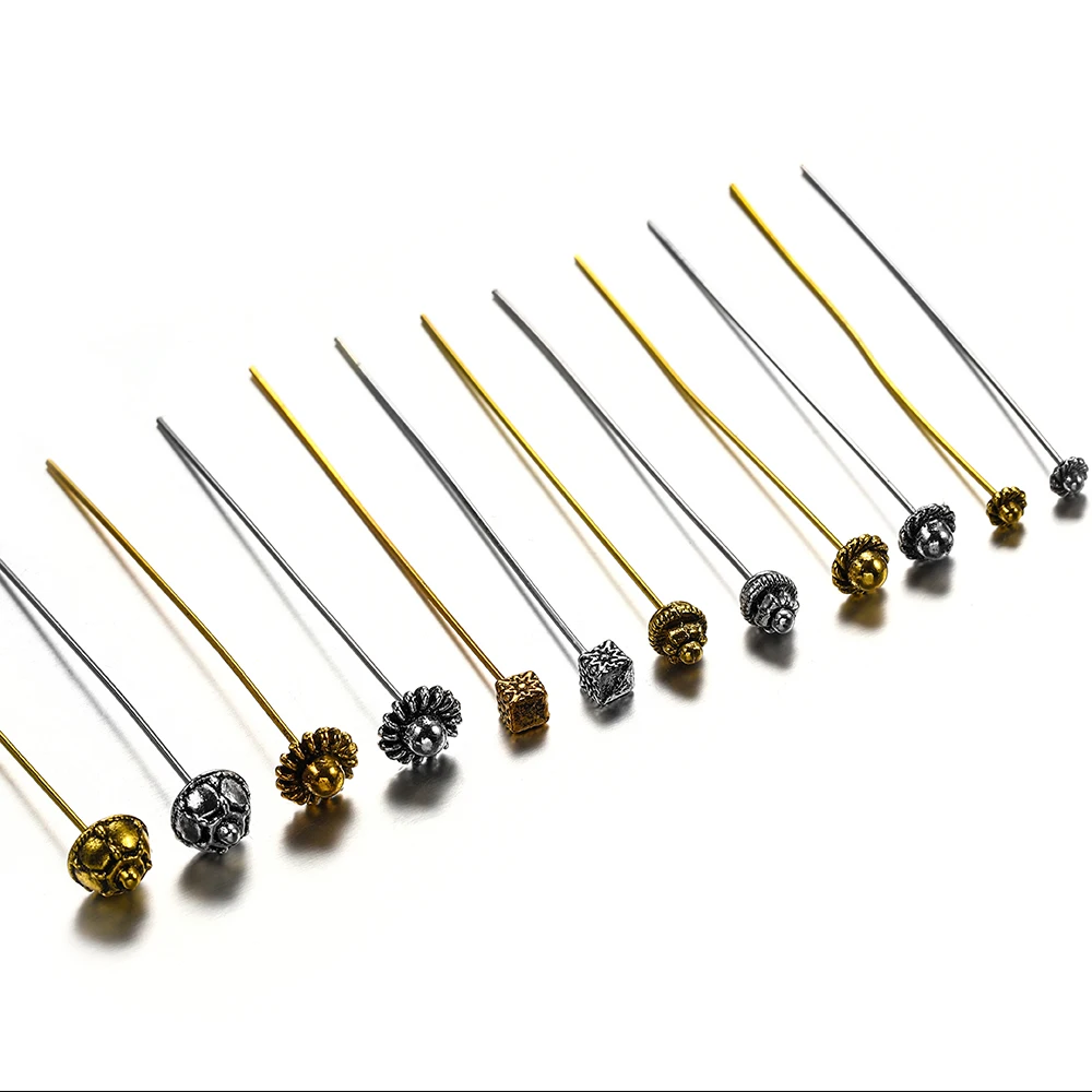 20 stücke 50mm Gold Blume Kopf Pins für Schmuck machen DIY Perlen Kugel Pins Nadeln Ergebnisse Frauen Schmuck Zubehör Headpin
