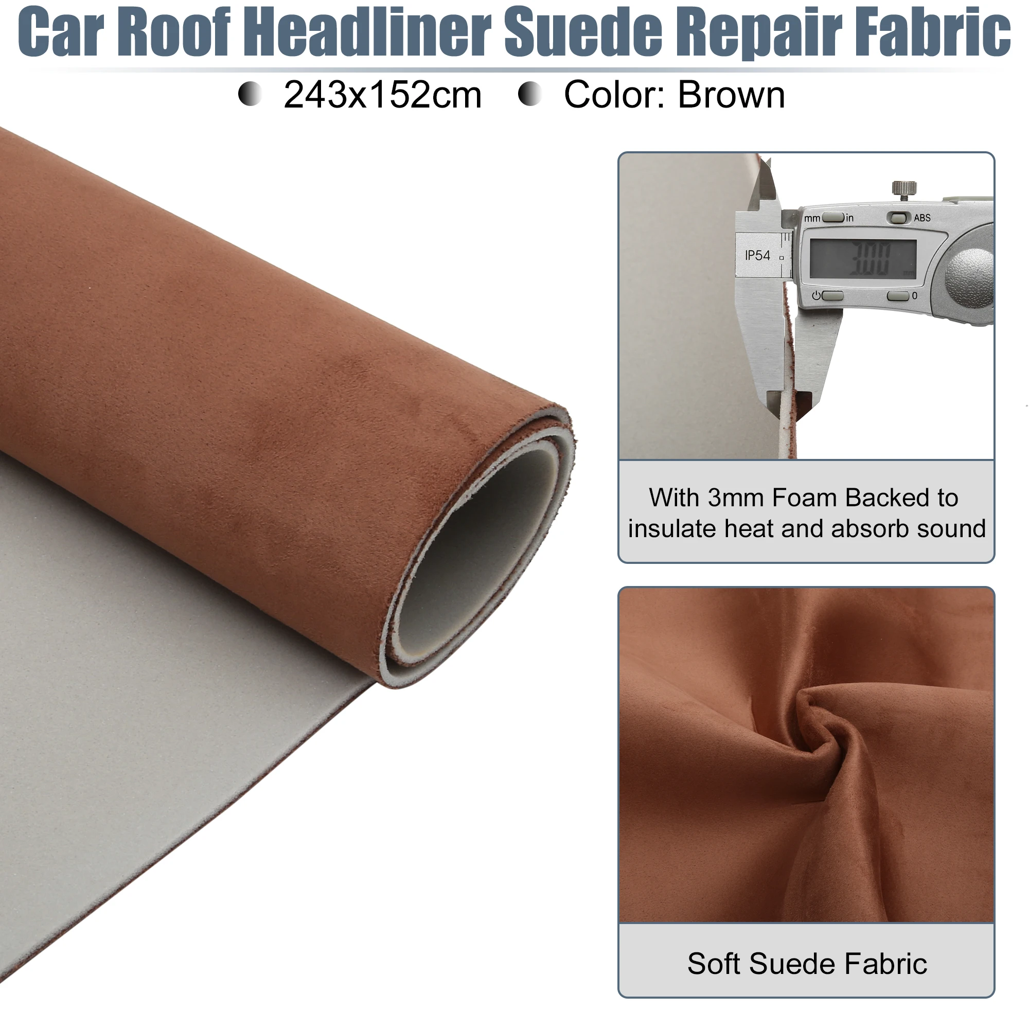 UXCELL Suede Headliner Fabric Foam Backed for Car Interior Trim Protect Aging Broken Faded DIY Repair Replacement 243x152cm