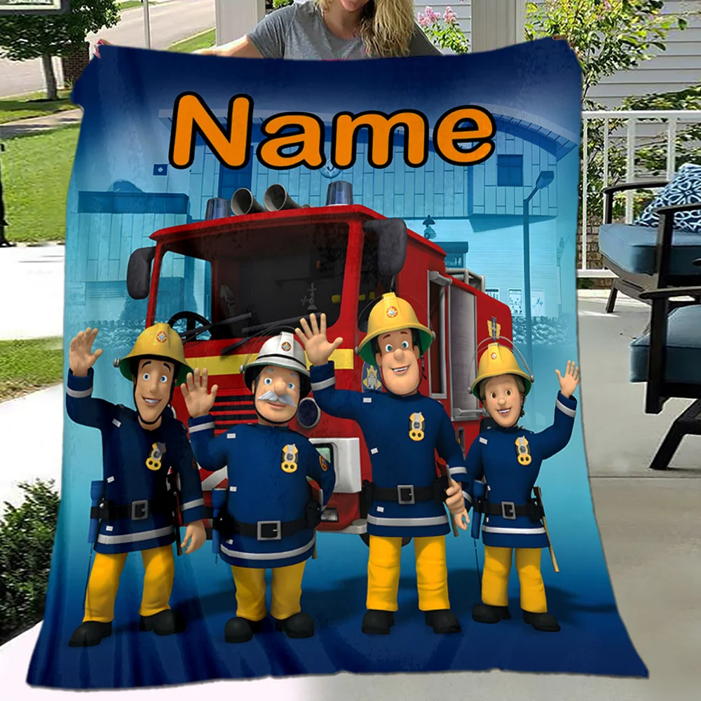 1 personalized firefighter Sam fire truck blanket with customized name soft flannel cover blanket, suitable for boys