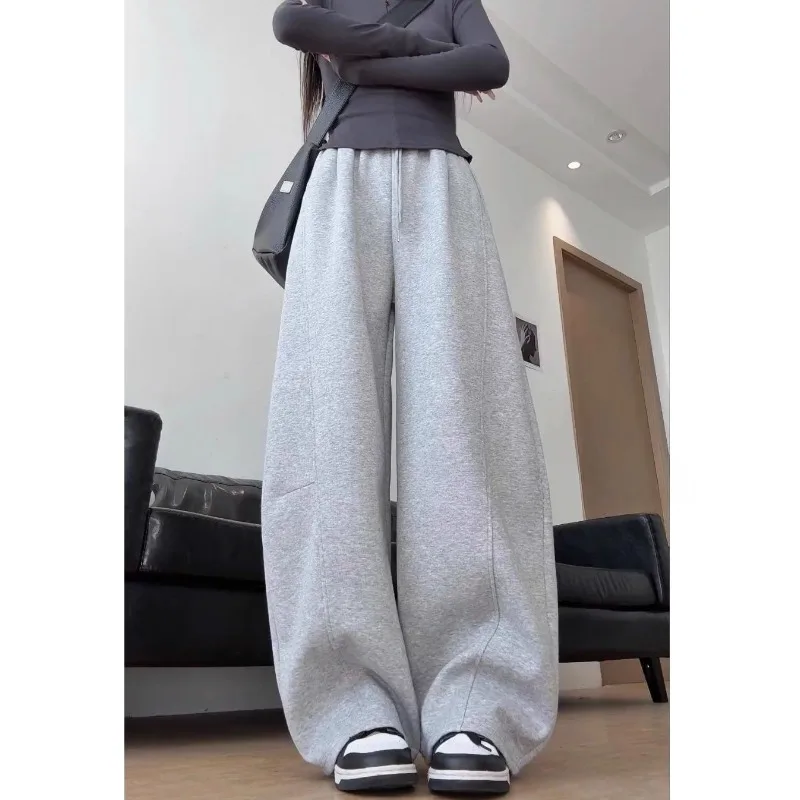 دافئ وغير رسمي Sweatpants فضفاض الموز مستقيم الساق السراويل المألوف الهيب هوب جديد المرأة الخريف الشتاء الصوف بنطلون رياضي