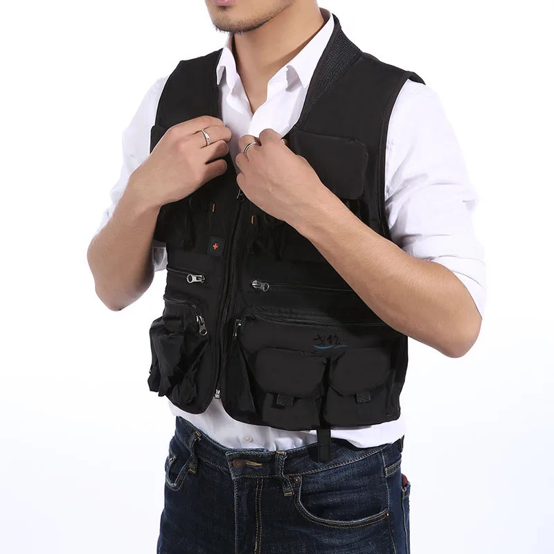 Jaqueta respirável masculina de pesca, colete para fotografia ao ar livre, secagem rápida, luz refletida, montanhismo, colete com vários bolsos