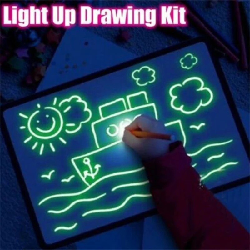 Tablero de dibujo iluminado de gran tamaño para niños y niñas, juguete educativo para pintar, con luz en la oscuridad, bricolaje, 2019