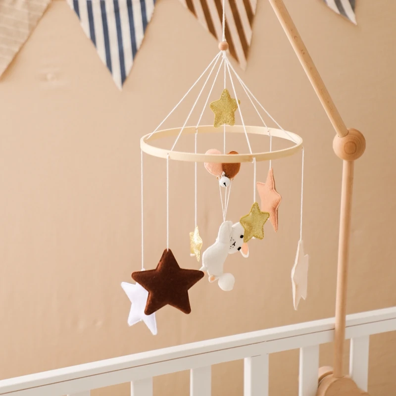 

Baby Wooden Bed Bell Rattle Toys Soft Felt Rabbit Star Mobiles Crib Hanging Pendant Educational Montessori Toys For Newborn Gift