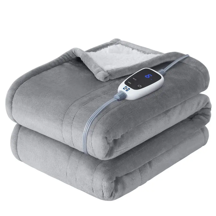 

Electric Throw Blanket, Flannel amp Sherpa Heated Throw with 6 Heating Levels amp 210 Hours Auto Shut Off, Fast Heating amp Mach