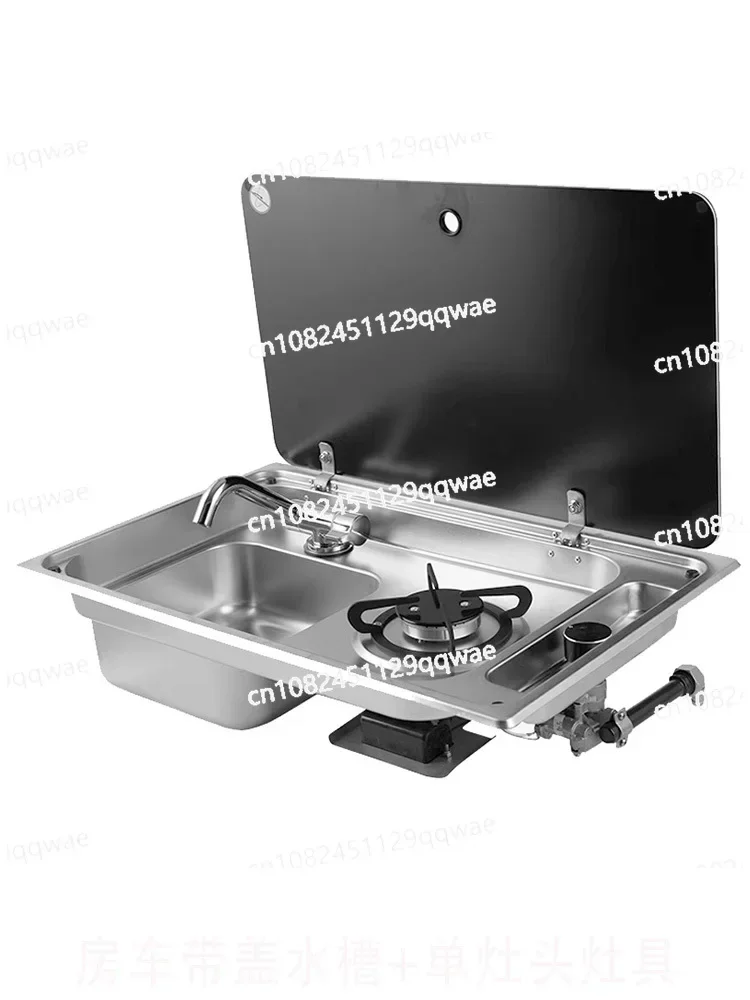 RV Modified Sink Gas Stove Car Liquefied Gas Small Stove with Hot and Cold Faucet Tempered Glass Cover