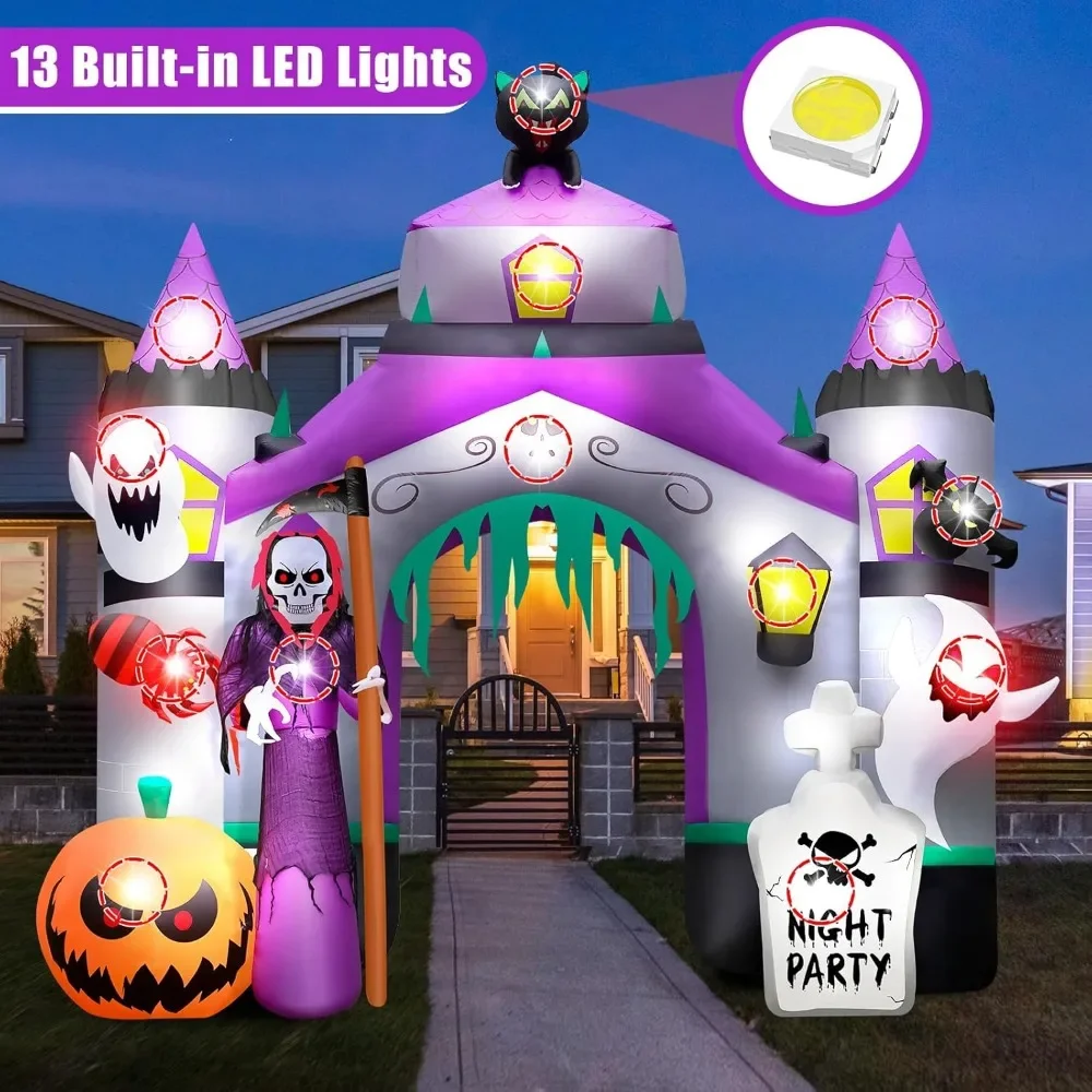 12.5ft Halloween Inflatable Castle - Durable Outdoor Decoration with Quick-Inflate Fan, Colorful Lights - Perfect for Kids