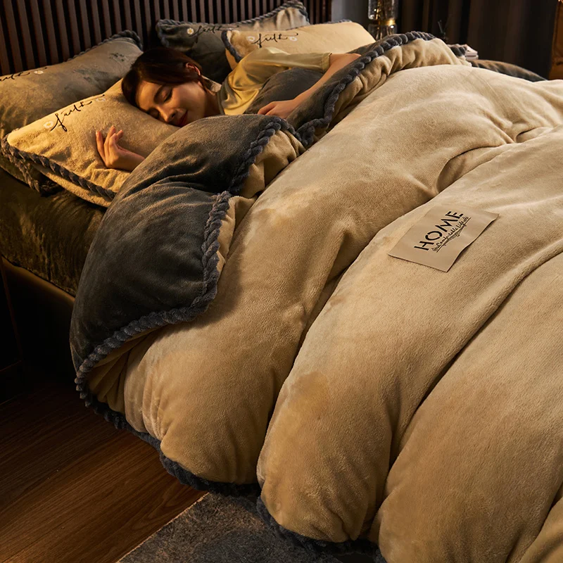 Winter Thick Quilt Cover Bedding Simple Solid Color Warm Soft Double-Sided Plush Single Quilt Cover Twin Queen King Duvet Cover - Image 2