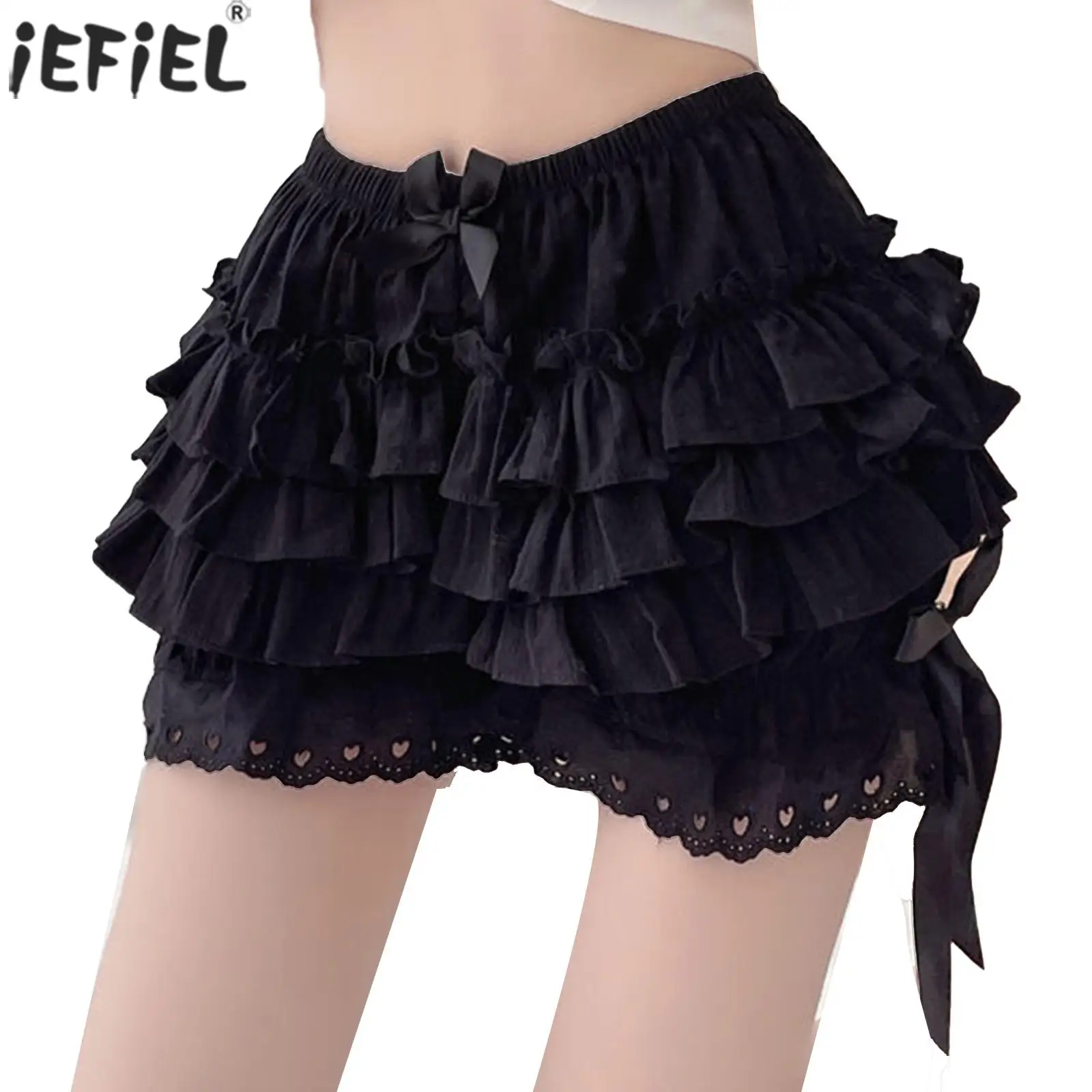 

Womens Cake Skirts Frilly Bloomers Shorts Bowknot Maid Waist Ruched Culottes Ruffled Exotic Pant for Halloween Masquerade Party