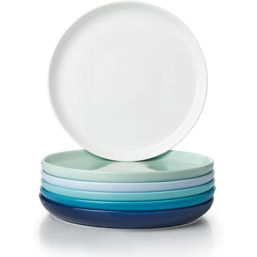 

Porcelain Dessert Plates 7.4 Inch - Set of 6, Salad Appetizer Plates, Microwave Dishwasher Safe, Scratch Resistant, Blue
