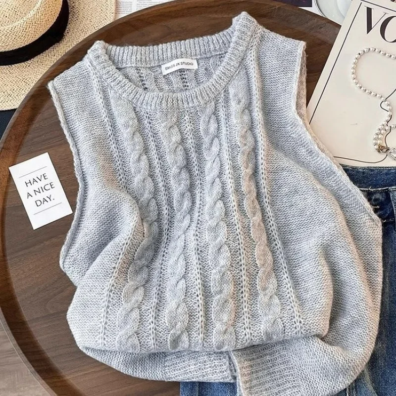 

Серый вязаный жилет, свитер, женский летний модный универсальный многослойный свитер без рукавов, уникальный топ