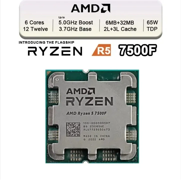 New CPUs R5 7500F for AMD Ry zen 5 7500F 3.7GHz 6-Core 12-Thread Processor 5NM L3=32M 100-000000597 Socket AM5