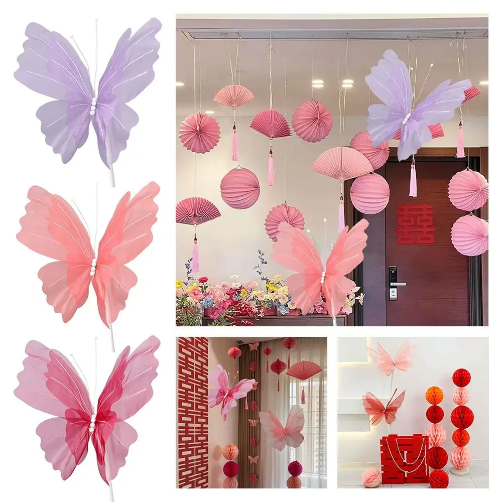 Mariposa de simulación grande de 48cm, Material de gasa, efecto 3D, mariposa colgante, diseño hueco de gran tamaño, mariposa grande