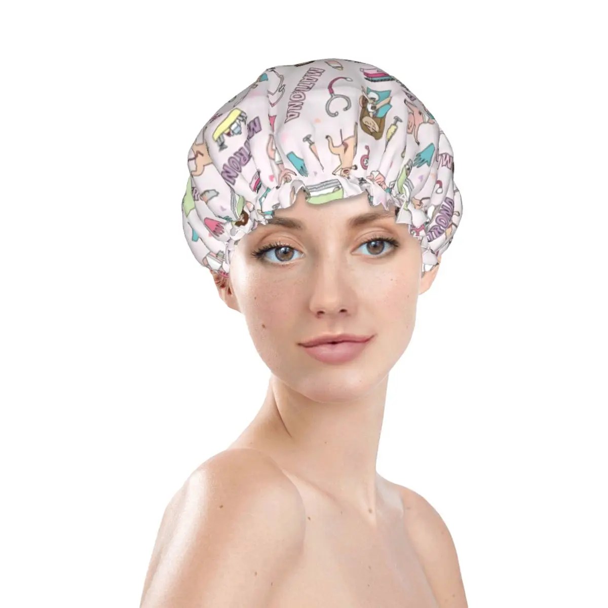 Enfermera En Apuros Shower Cap Reusable Nurse Gift Bathing Cap with PEVA Lining & Elastic Band Stretch Hem Hair Hat