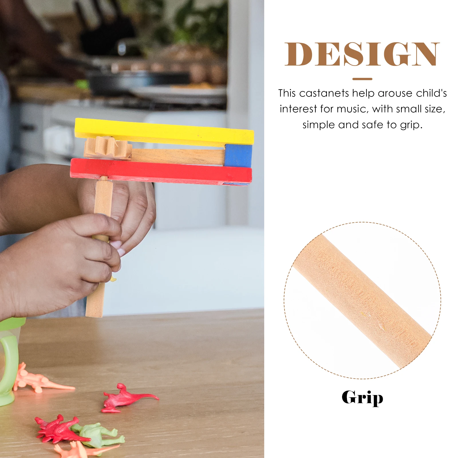 

Wooden Castanet For Kids Long Handle Educational Percussion Instrument Music Hand-Eye Coordination Development Gift For Children