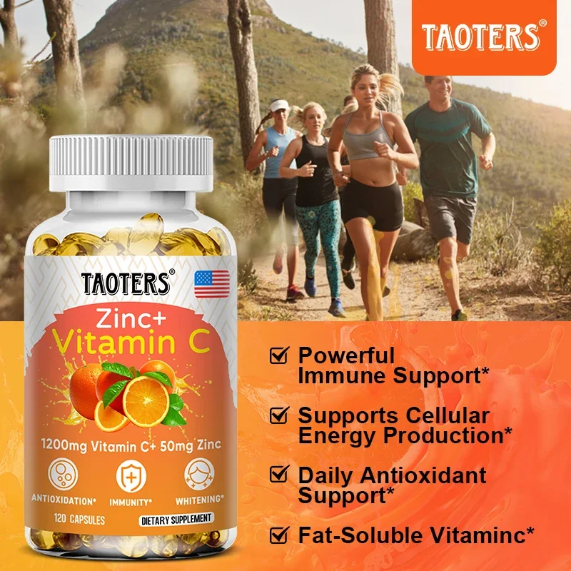 Taoters Vitamin C + Zinc Supplement - High Absorption - Immune System, Skin Health Vitamins - Antioxidant Supplement