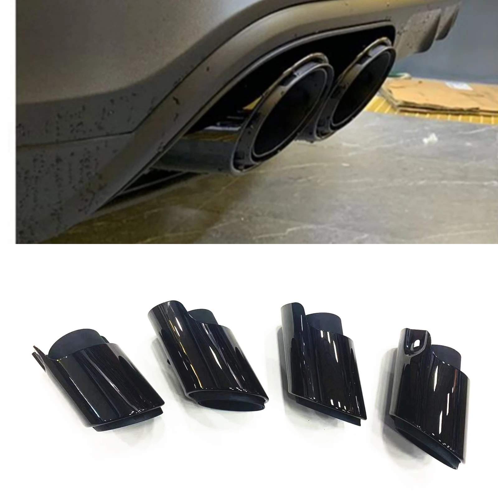 

For Porsche Macan S 3.0L engine 2014-2023 Black Rear Muffler Tips Exhaust Pipe