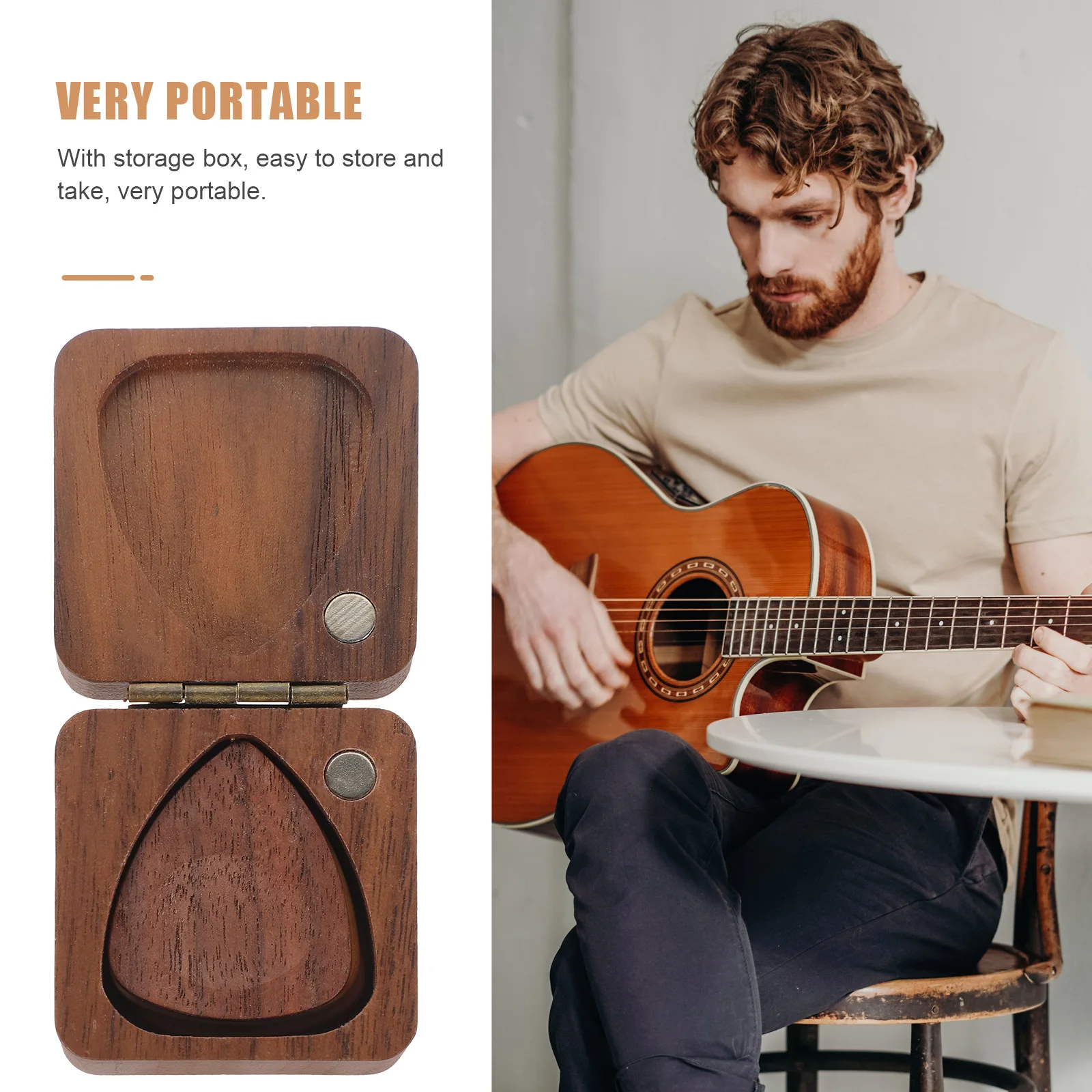 

1 set 1 Set Wooden Picks Variety Pack Thick Picks For Acoustic Electric Guitar With Storage Box Guitar Accessories Kit