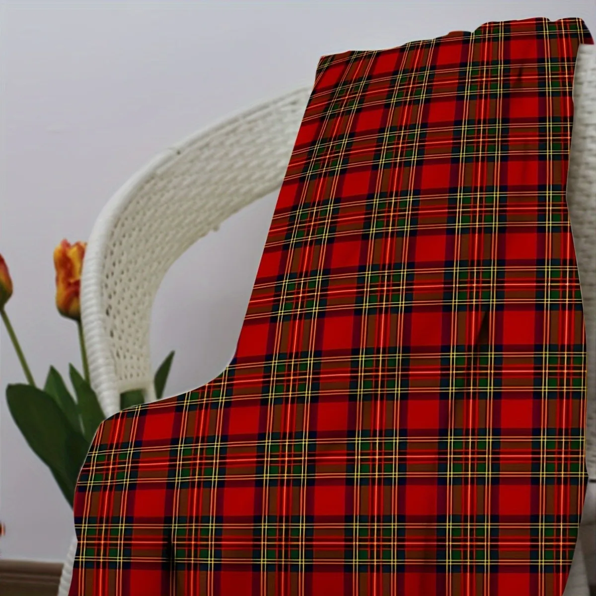 1pc Red Plaid Checked Warm Blanket ,Sofa, bed, travel, lunch break, flannel blanket.