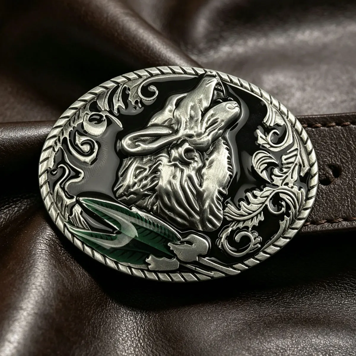 Retro Western Wolf Belt Buckle - Fashionable Leather Cowboy Accessory Classic Trend