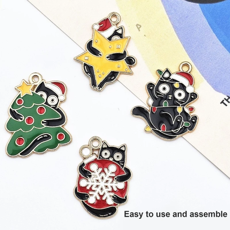 Pack of 20 Christmas Jewelry Charm Cats Pendants for Keychain Crafting Holiday Necklace and Bracelet Crafting Components