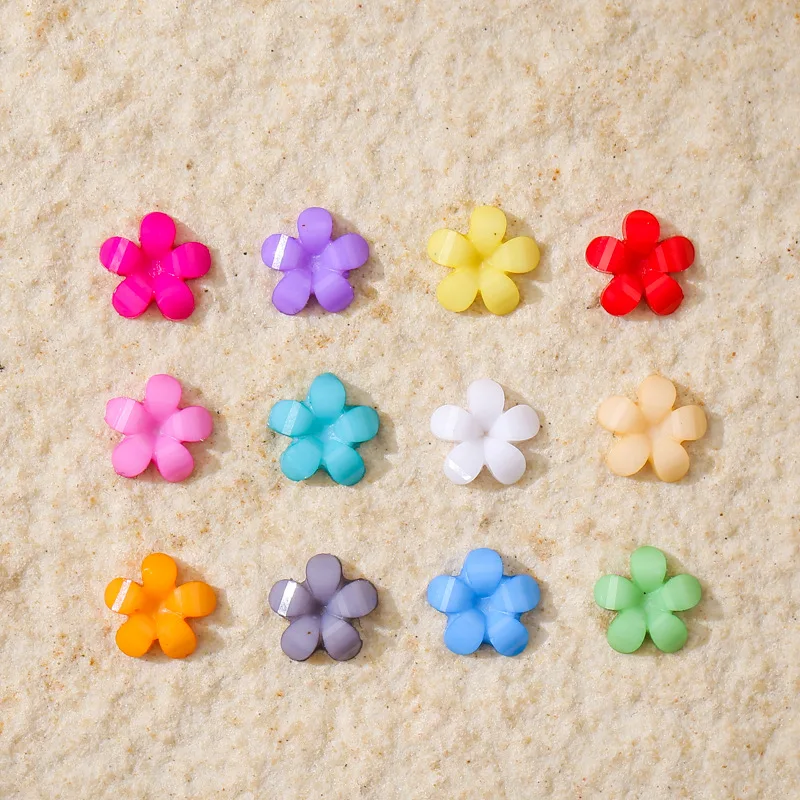 100PCS 9MM Mixed Color Five-petaled Flowers 3D Acrylic Nail Art Decorations Charms Accessories Manicure Decor Supplies Material