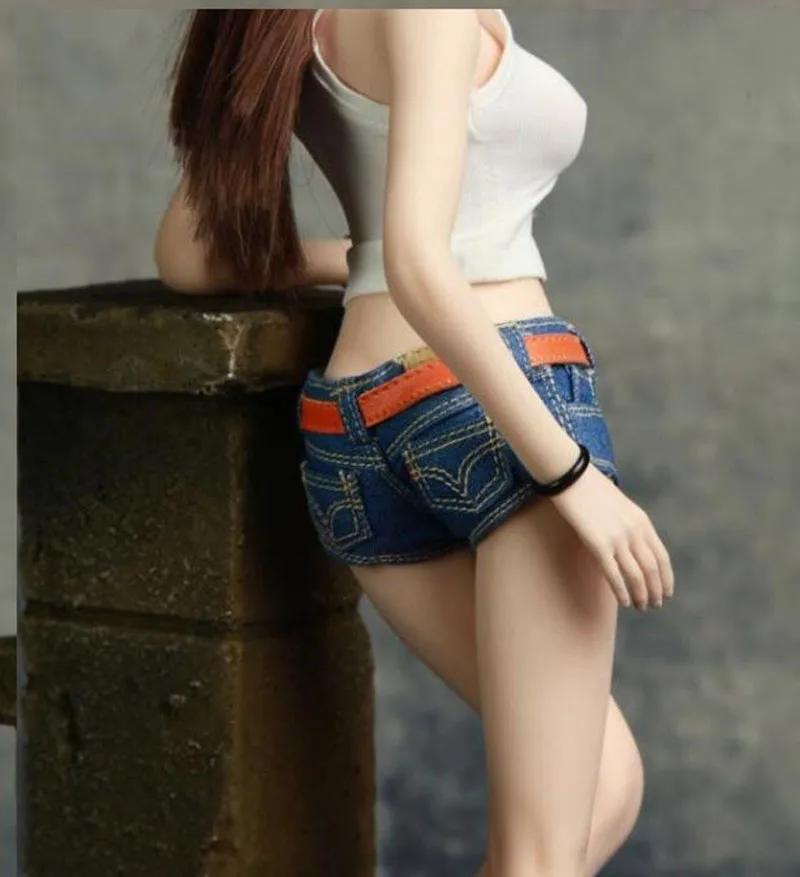 In Stock CF002 1/6 Scale Female Ultrashort Low Waist Skinny Jeans Denim Short Jeans for 12 Inches Woman Soldier Action Figures