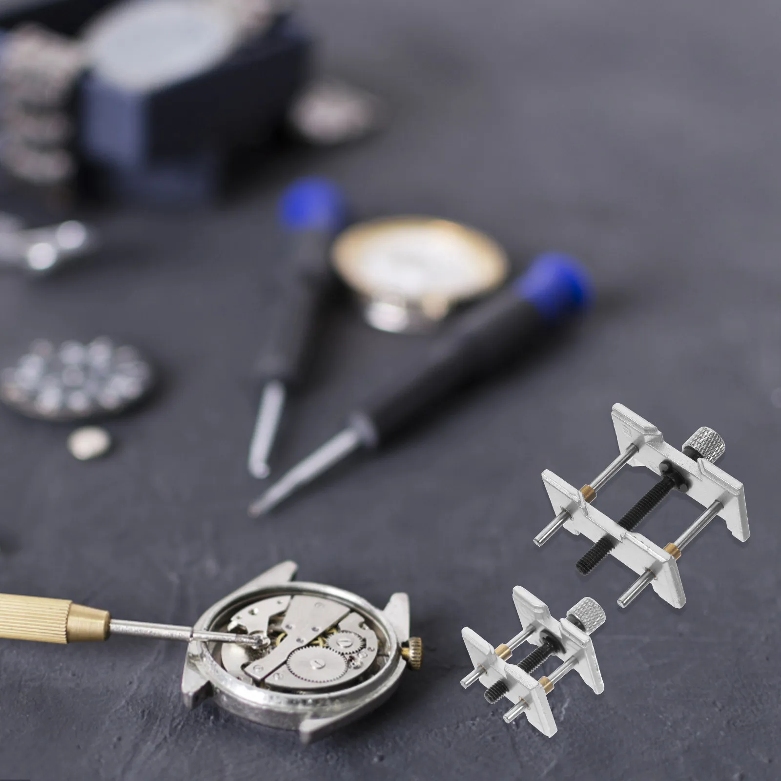 2Pcs Watch Movement Holder Adjustable Repair Tools Set Watch Clamp Back Case Opener Press Closer Multi Function for Watchmaker