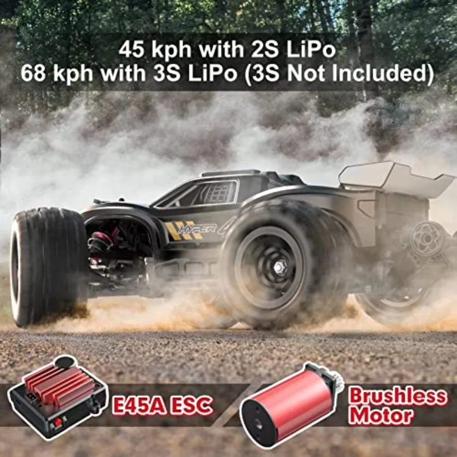 Off-road RC truck for adults, brushless motor, black, 42mph speed, includes 2x 3S Lipo batteries