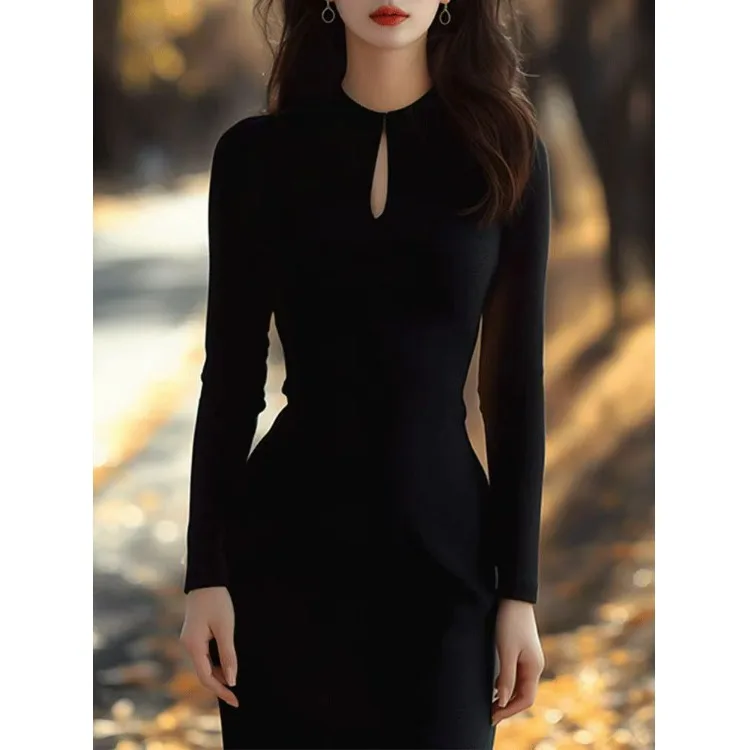 Bla Knitted Dr feminino 2025 nova primavera outono Ele Lady emagrecimento longo saia camada base Sve fibra de poliéster commute...